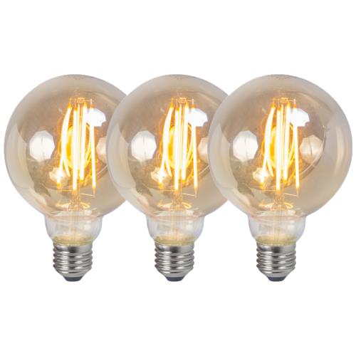 Sada 3 stmívatelných LED žárovek E27 G95 kouřové 5W 380lm 2200K