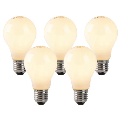 Sada 5 LED žárovek E27 s vláknem ve tvaru plamene, opálové sklo, 3W, 250lm, 2200K