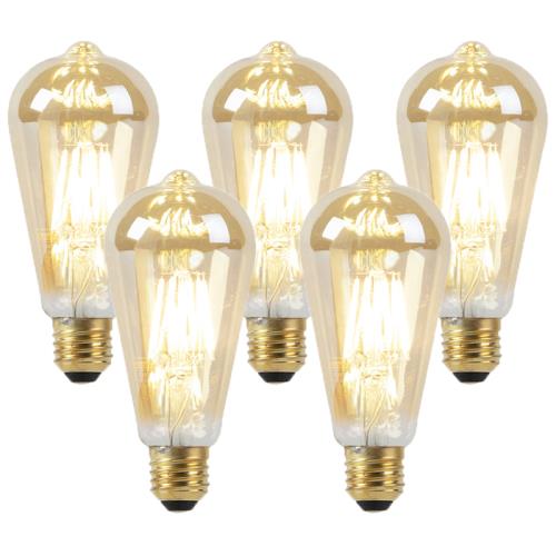 Sada 5 LED žárovek E27 s tlumením do teplé zlaté 8W 806lm 2000-2700K