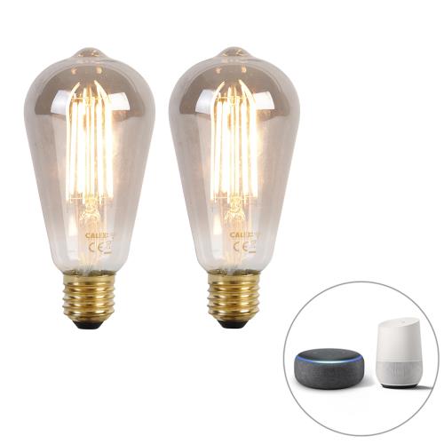 Sada 2 inteligentních LED žárovek E27 ST64 kouřové 7W 400lm 1800K