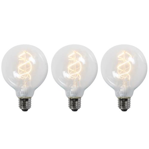 Sada 3 LED žárovek E27 se zkrouceným filamentem G95 čiré 5W 400lm 2200K