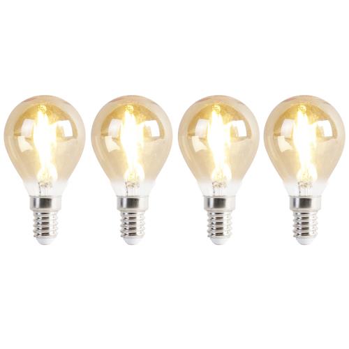 Sada 4 LED žárovek E14 P45 zlatá 2W 180lm 2100K