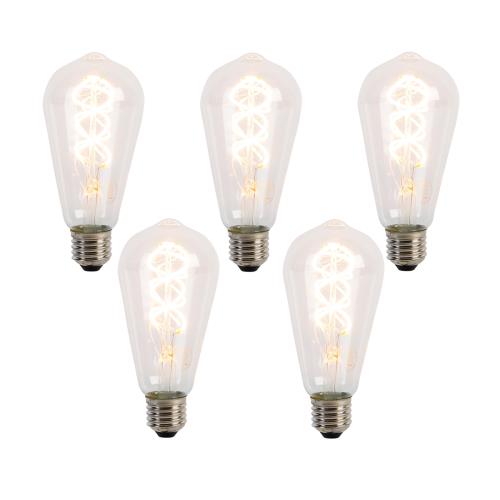 Sada 5 LED žárovek E27 se spirálovým vláknem ST64 5W 400 lm 2200K