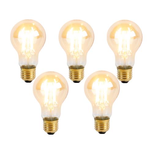 Sada 5 stmívatelných LED žárovek E27 se 3 stupni stmívání A60 Goldline 5W 530lm 2200K