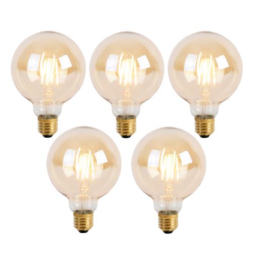 Sada 5 stmívatelných LED žárovek E27 se 3 stupni stmívání G95 Goldline 5W 530lm 2200K