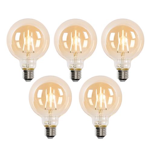 Sada 5 chytrých LED žárovek E27 G95 zlatá 4,9 W 470 lm 1800-4000K