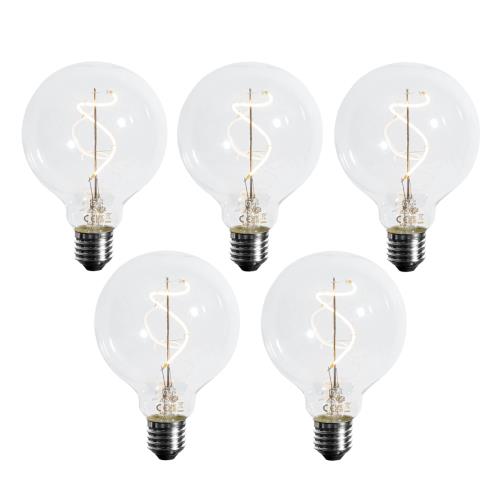 Sada 5 ks Stmívatelná LED spirálová žárovka E27 s vláknem G95 4W 270lm 2700K
