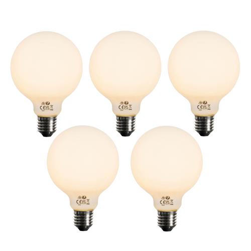 Sada 5 ks Stmívatelná LED žárovka E27 opál G95 5W 450lm 2200K