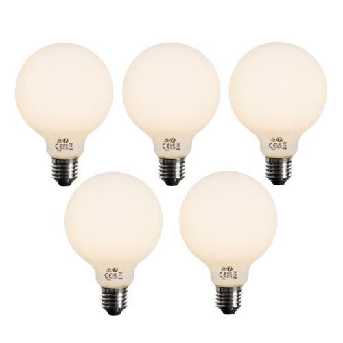Sada 5 ks Stmívatelná LED žárovka E27 opál G95 5W 450lm 2700K