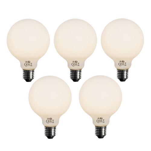 Sada 5 stmívatelných LED žárovek E27 opál G95 5W 450lm 3000K