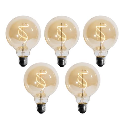 Sada 5 ks Stmívatelná LED žárovka E27 se spirálovým vláknem G95 4W 270lm 2700K