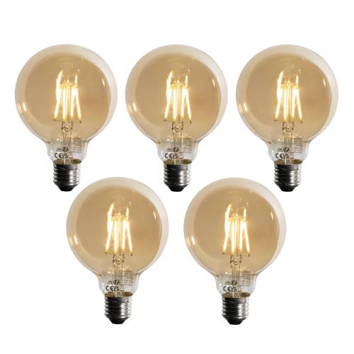 Sada 5 ks Stmívatelná LED žárovka E27 se 3 stupni stmívání, zlatá G95, 4W, 450lm, 2700K