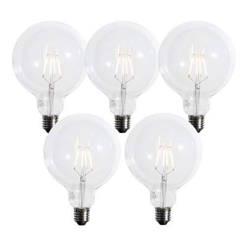 Sada 5 stmívatelných LED žárovek E27 s 3 stupni a spirálovým vláknem G125 4W 450 lm 2700K