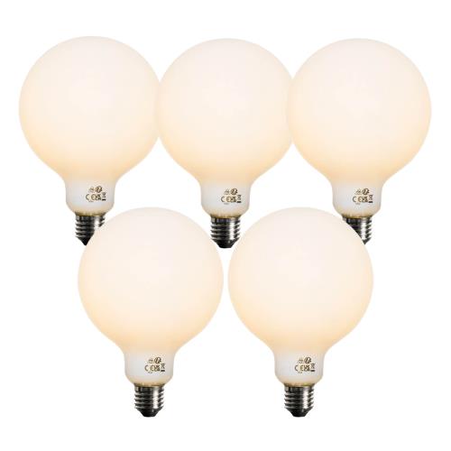 Sada 5 ks Stmívatelná LED žárovka E27 opálové sklo G125 5W 450lm 2200K