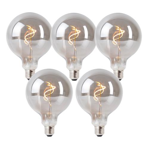 Sada 5 stmívatelných LED žárovek E27 kouřová G125 4W 130 lm 1900K