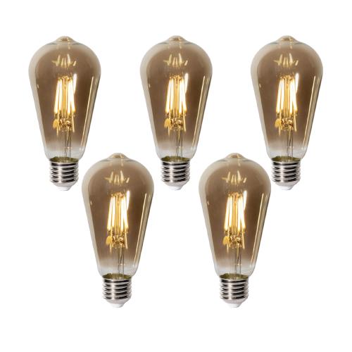 Sada 5 stmívatelných LED žárovek E27 ST64 kouřové sklo 5W 450 lm 2700K