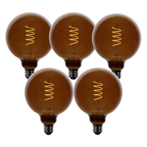 Sada 5 stmívatelných LED žárovek E27 G125 hnědá 4W 120 lm 1800K