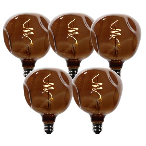 Sada 5 stmívatelných LED žárovek E27 T125 hnědá 4W 120 lm 1800K