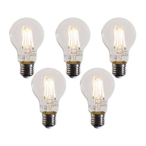 Sada 5 stmívatelných LED žárovek E27 A60 čirá 4W 470 lm 2700K