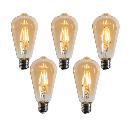 Sada 5 stmívatelných LED žárovek E27 Filament ST64 zlatá 4,5W 450 lm 2200K