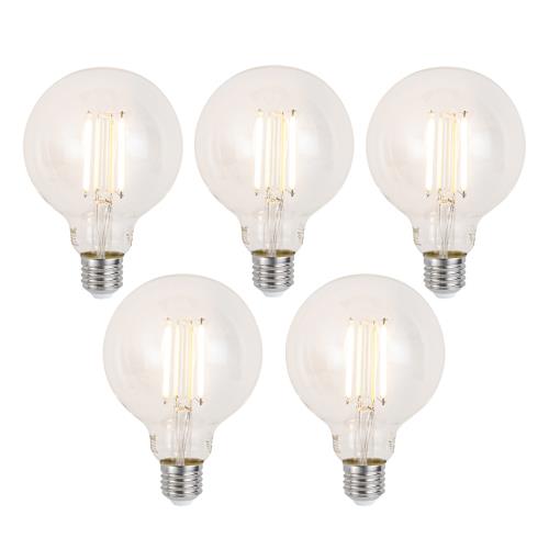 Sada 5 ks Chytré stmívatelné LED žárovky E27 G95 čiré 7W 806lm 2700-6500K