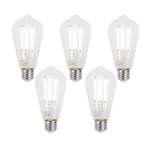 Sada 5 ks Chytré stmívatelné LED žárovky E27 ST64 čiré 7W 806lm 2700-6500K