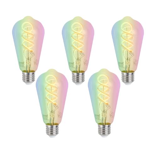 Sada 5 ks Chytré stmívatelné LED žárovky E27 ST64 RGBW 4W 250lm 2700K