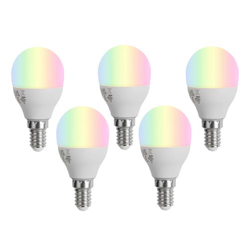 Sada 5 chytrých LED žárovek E14 G45 Opal RGBW 4,9W 470 lm 2700-6500K