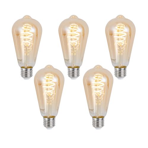 Sada 5 ks Chytré stmívatelné LED žárovky E27 ST64 jantarové 4,9 W 320 lm 2500 K