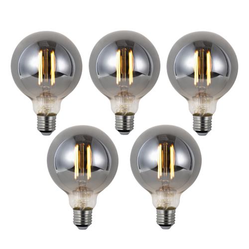 Sada 5 ks Chytré stmívatelné LED žárovky E27 G95 kouřové 4,9 W 150 lm 1800 K