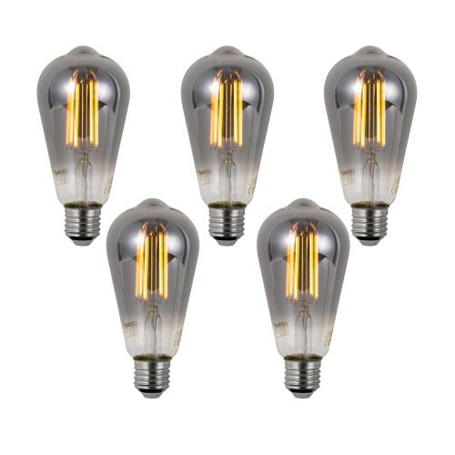 Sada 5 ks Chytré stmívatelné LED žárovky E27 ST64 kouřové 4,9 W 150 lm 1800 K