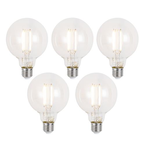 Sada 5 ks Chytré stmívatelné LED žárovky E27 G95 čiré 7W 806lm 2700-6500K