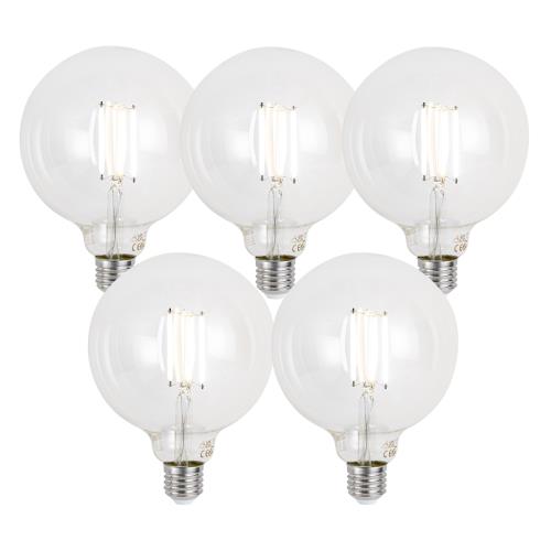 Sada 5 ks Stmívatelné LED žárovky E27 G125 čiré 7W 806lm 2700-6500K