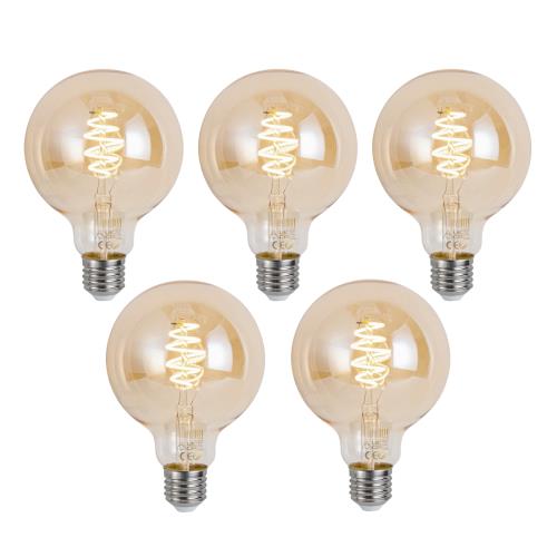 Sada 5 ks Chytrá stmívatelná LED žárovka E27 G95 jantarová 4,9 W 320 lm 2500 K