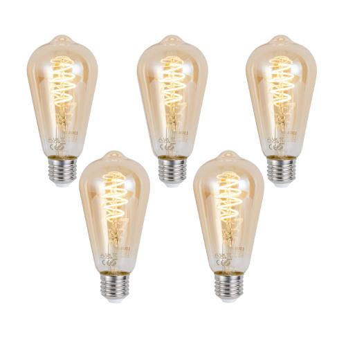 Sada 5 ks Chytrá stmívatelná LED žárovka E27 ST64 jantarová 4,9 W 320 lm 2500 K