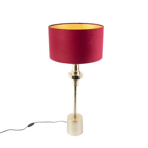 Stolní lampa v Art Deco stylu s červeným sametovým stínítkem 35 cm - Diverso