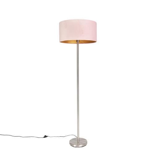 Stojací lampa ocelová s růžovým stínítkem 50 cm - Simplo