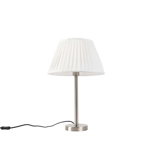 Klasická stolní lampa ocel s plisovaným stínítkem bílým 35 cm - Simplo