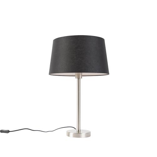 Moderní stolní lampa ocel s černým stínítkem 35 cm - Simplo