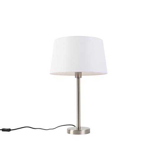 Moderní stolní lampa ocel s bílým stínítkem 32 cm - Simplo