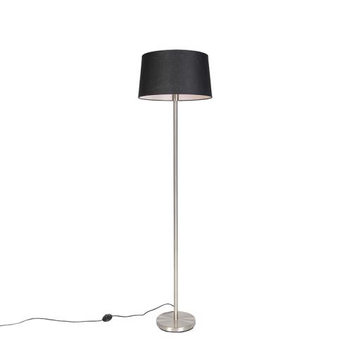 Moderní stojací lampa ocel s černým stínítkem 45 cm - Simplo