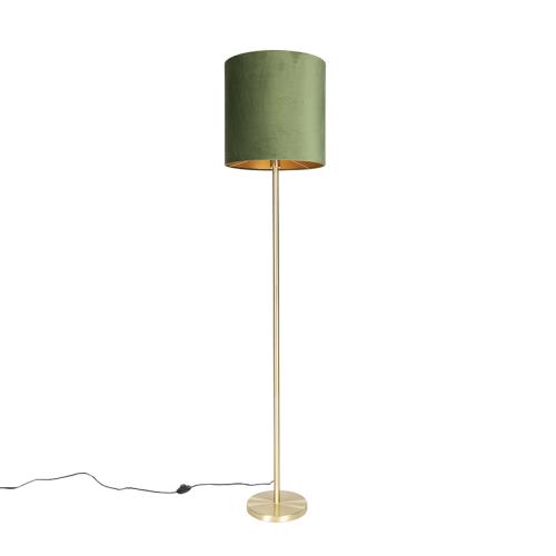 Botanická stojací lampa mosazná se zeleným stínítkem 40 cm - Simplo