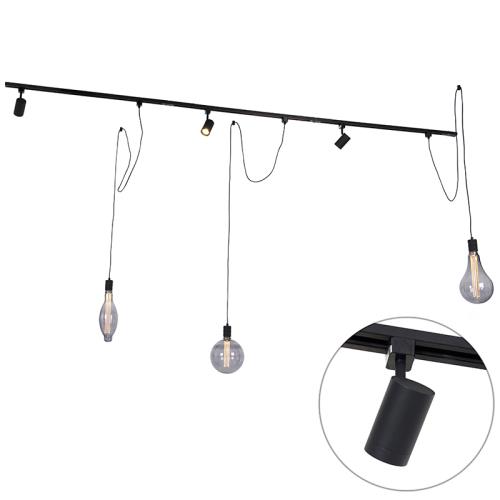 1-fázový kolejnicový systém s 3 reflektory a 3 závěsnými lampami černý - Cavalux Jeana