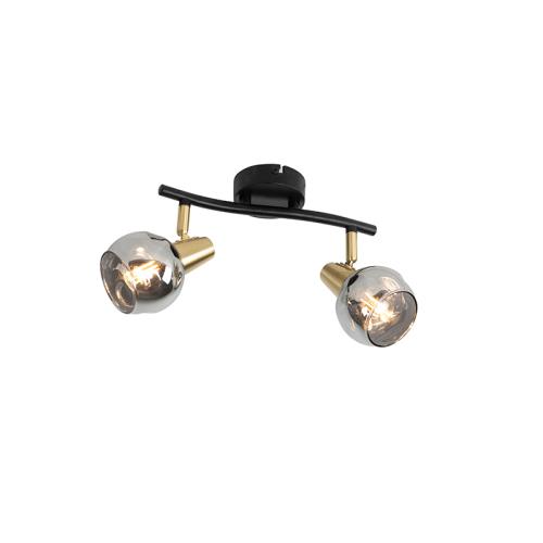 Stropní lampa černá s mosazí a kouřovým sklem 2-světlo - Vidro