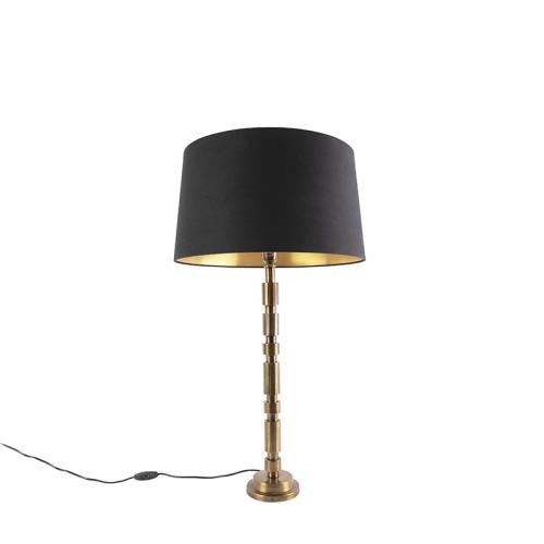 Stolní lampa v art deco stylu bronzová sčerným bavlněným stínítkem 45 cm - Torre
