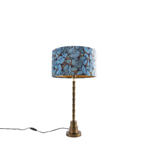 Stolní lampa v art deco stylu bronzová s sametovým stínítkem s motivem motýla 35 cm - Pisos