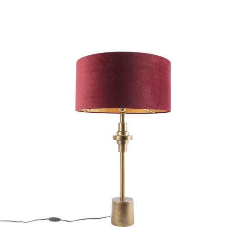 Stolní lampa v art deco stylu bronzová ssametovým stínítkem červeným 50 cm - Diverso