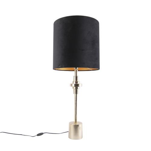Stolní lampa v art deco stylu zlatá s černým sametovým stínítkem 40 cm - Diverso