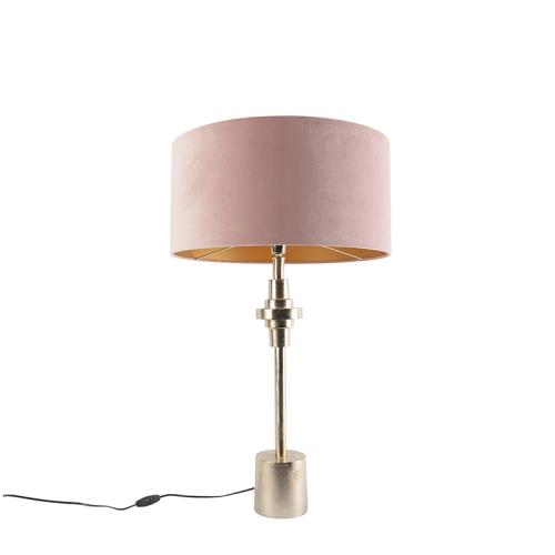 Stolní lampa Art Deco zlatá ssametovým stínidlem růžová 50 cm - Diverso