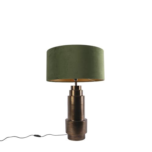 Stolní lampa v art deco stylu bronzová ssametovým stínidlem zelená se zlatem 50 cm - Bruut